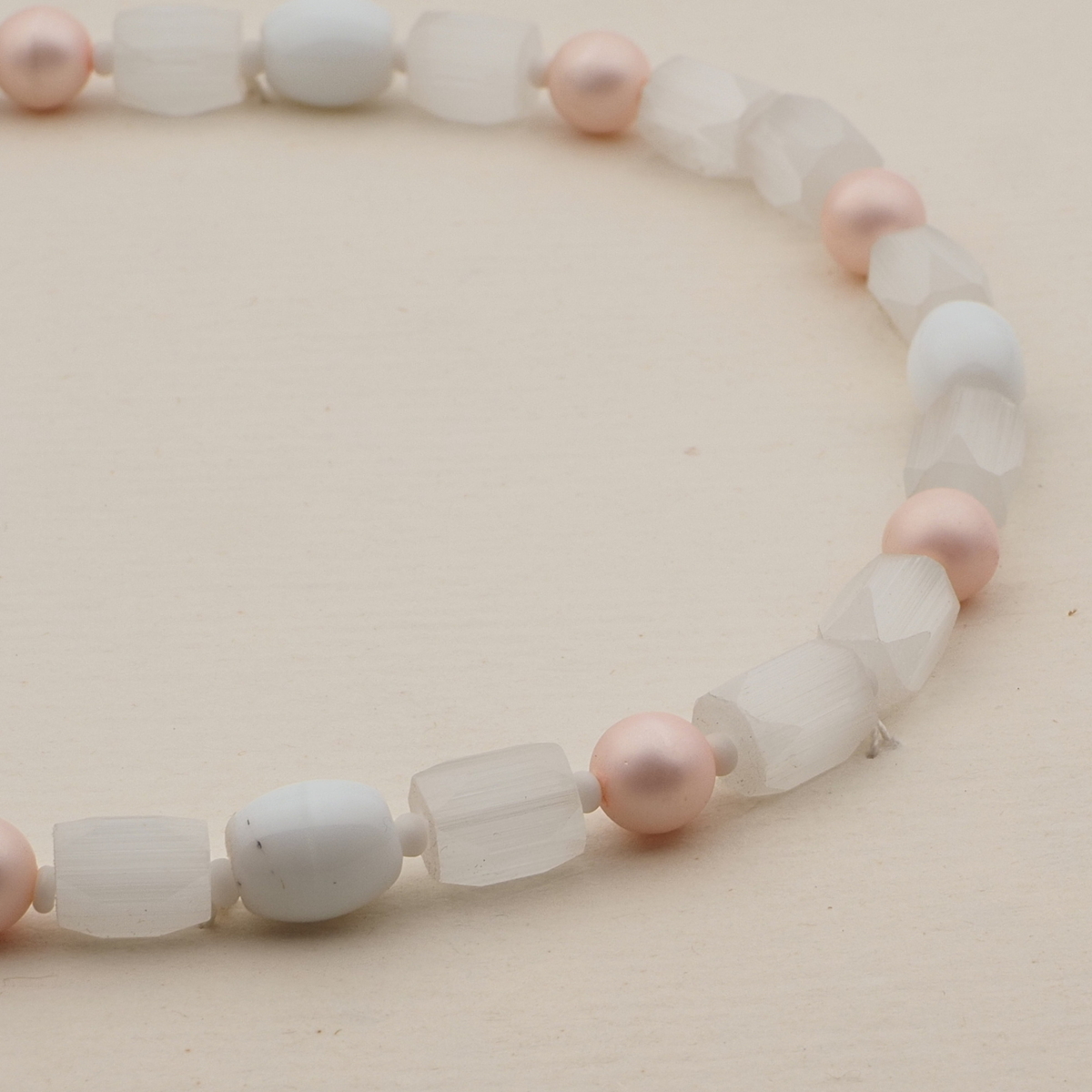 Vintage Czech necklace pearl white satin atlas glass beads 
