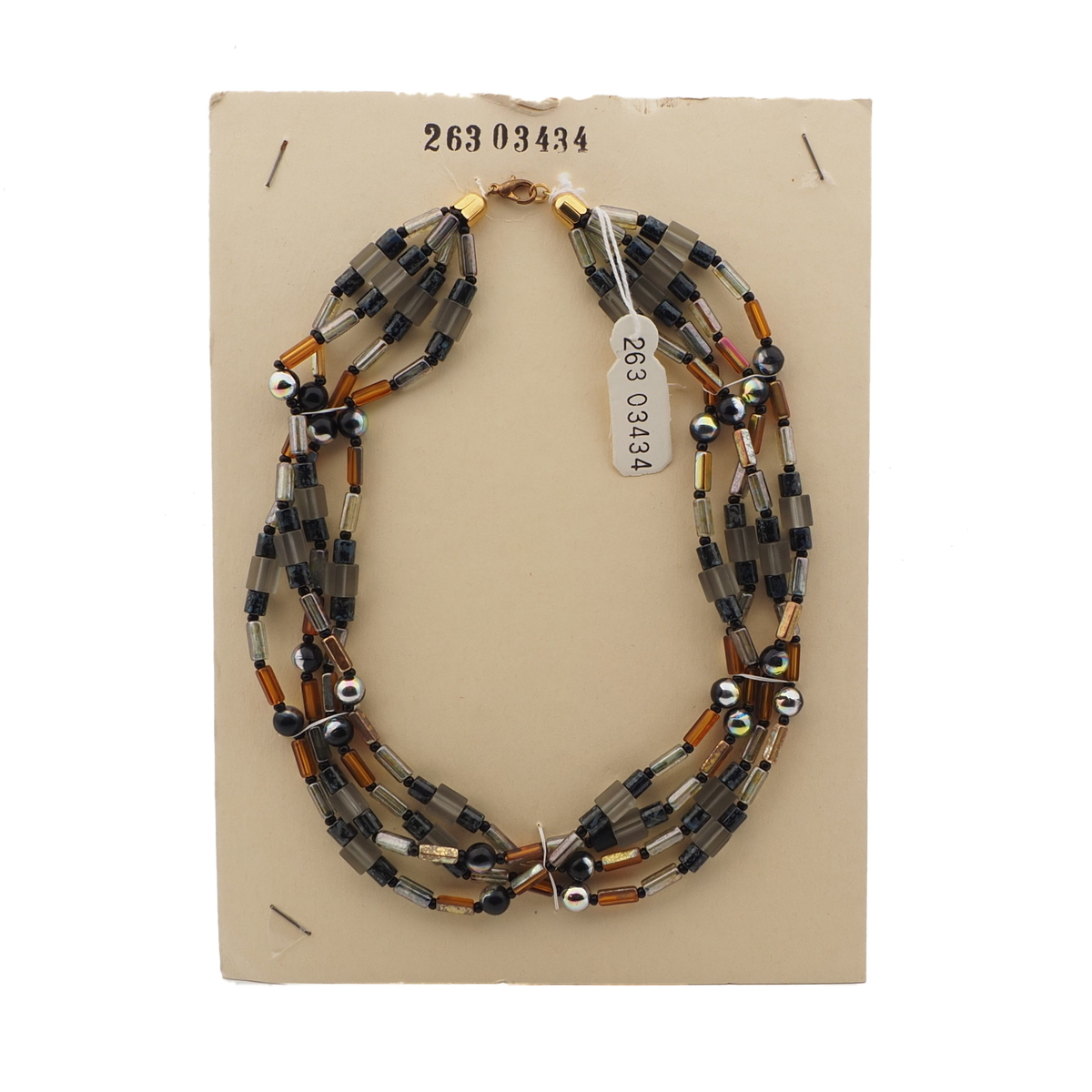 Vintage Czech 4 strand necklace metallic lustre bicolor frost glass beads 