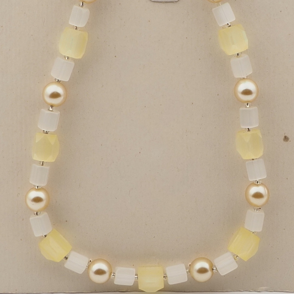Vintage Czech necklace pearl frost yellow satin atlas glass beads 