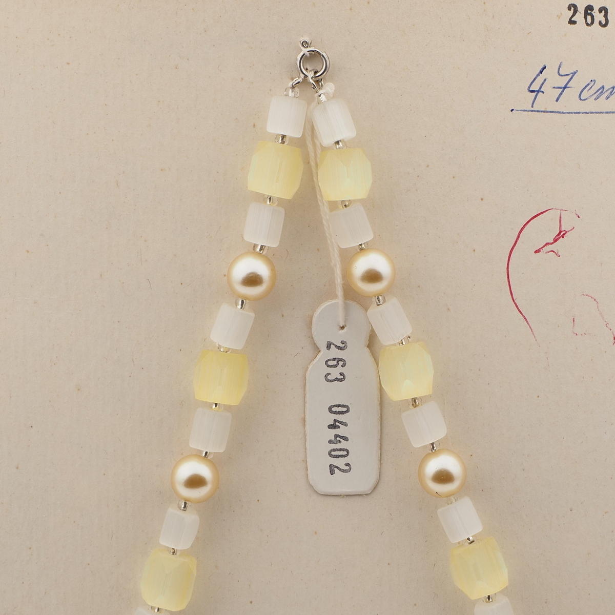 Vintage Czech necklace pearl frost yellow satin atlas glass beads 