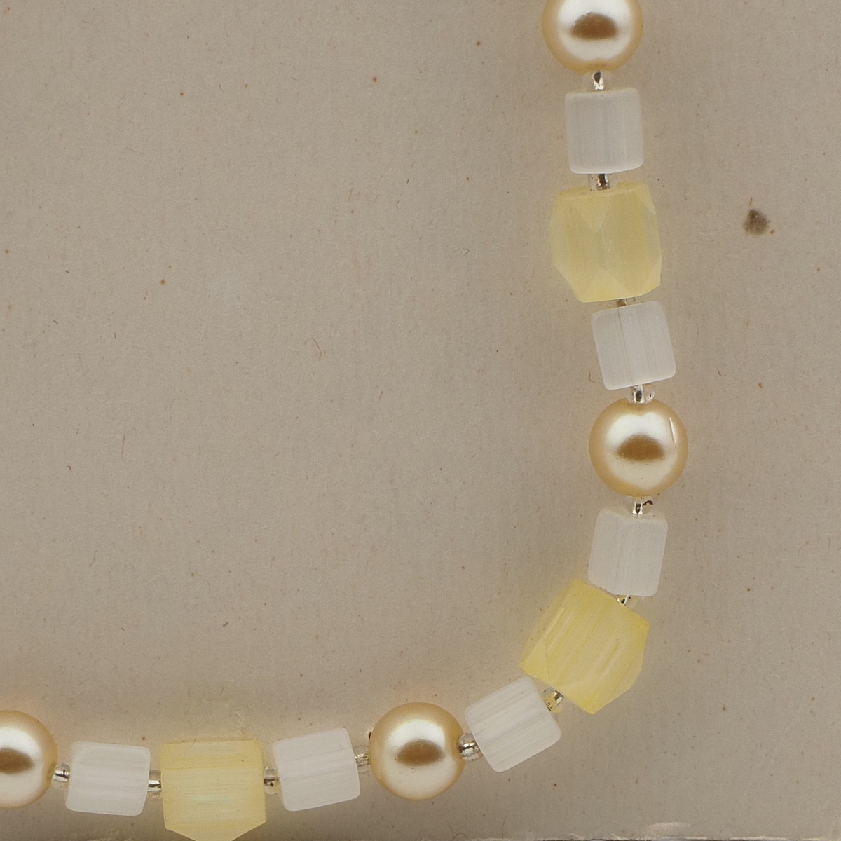 Vintage Czech necklace pearl frost yellow satin atlas glass beads 