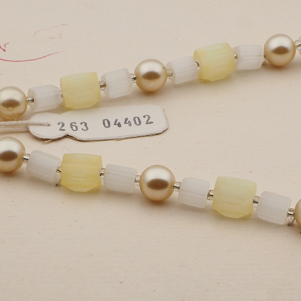 Vintage Czech necklace pearl frost yellow satin atlas glass beads 