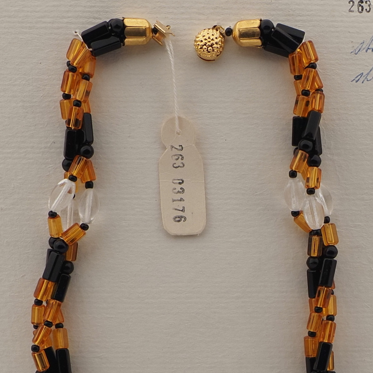 Vintage Czech 3 strand necklace clear black topaz glass beads 