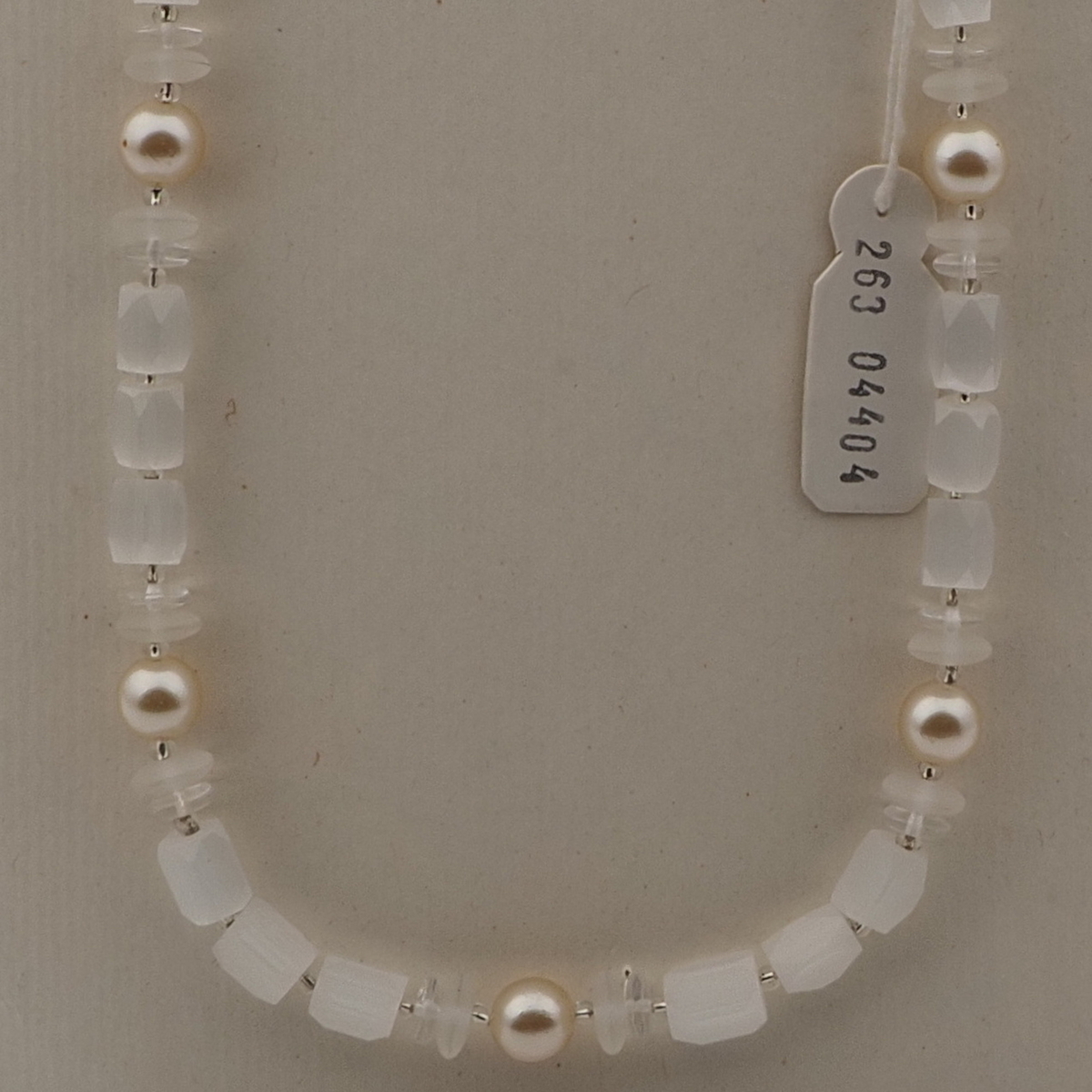 Vintage Czech necklace pearl frost satin atlas clear glass beads 