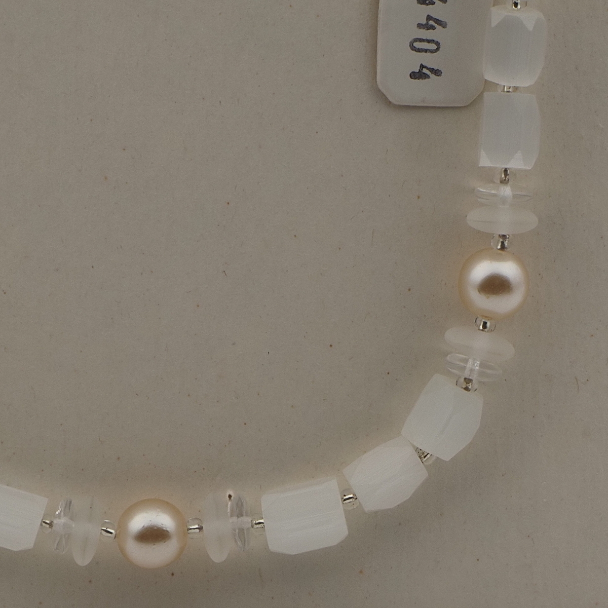 Vintage Czech necklace pearl frost satin atlas clear glass beads 