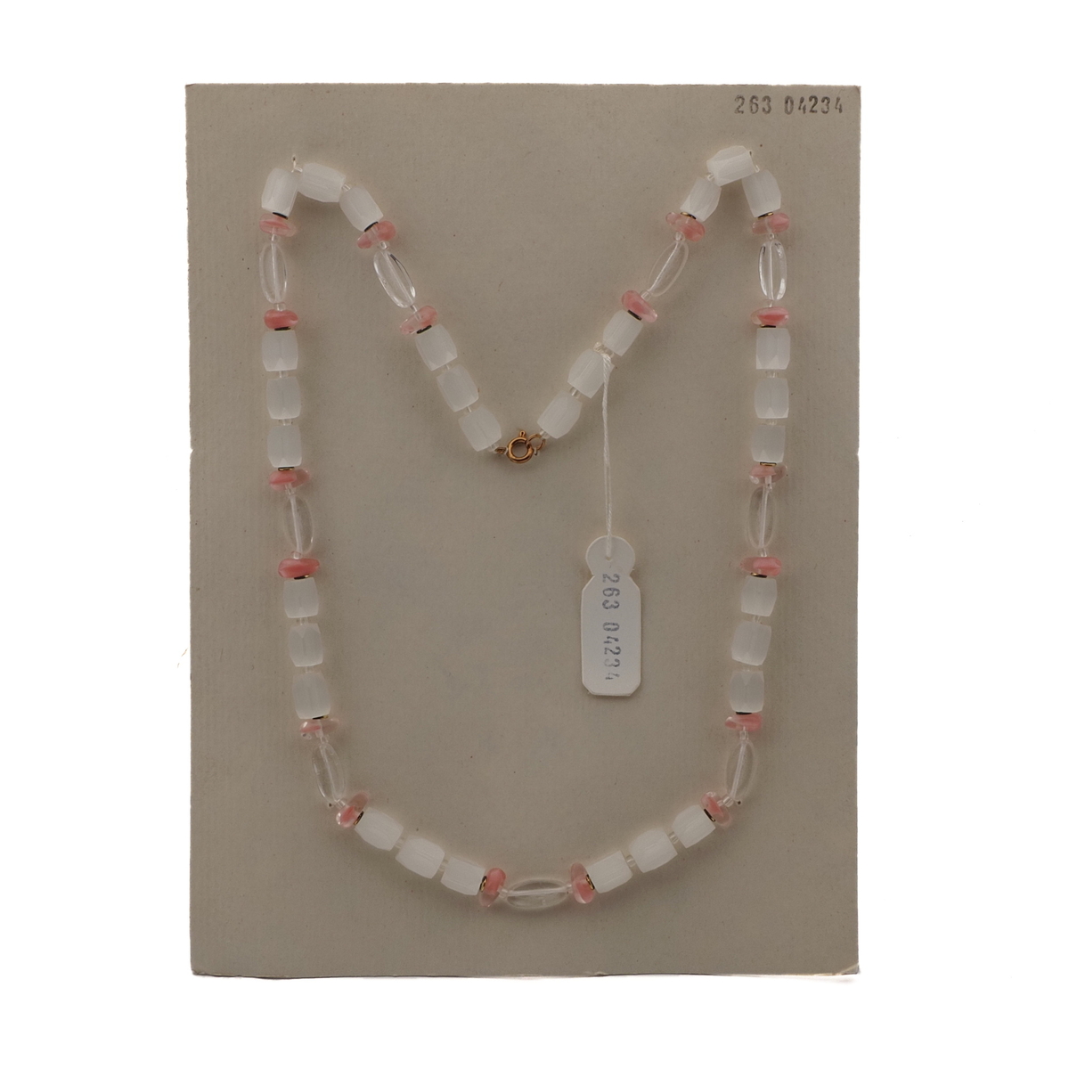 Vintage Czech necklace frost satin atlas clear pink bicolor glass beads 