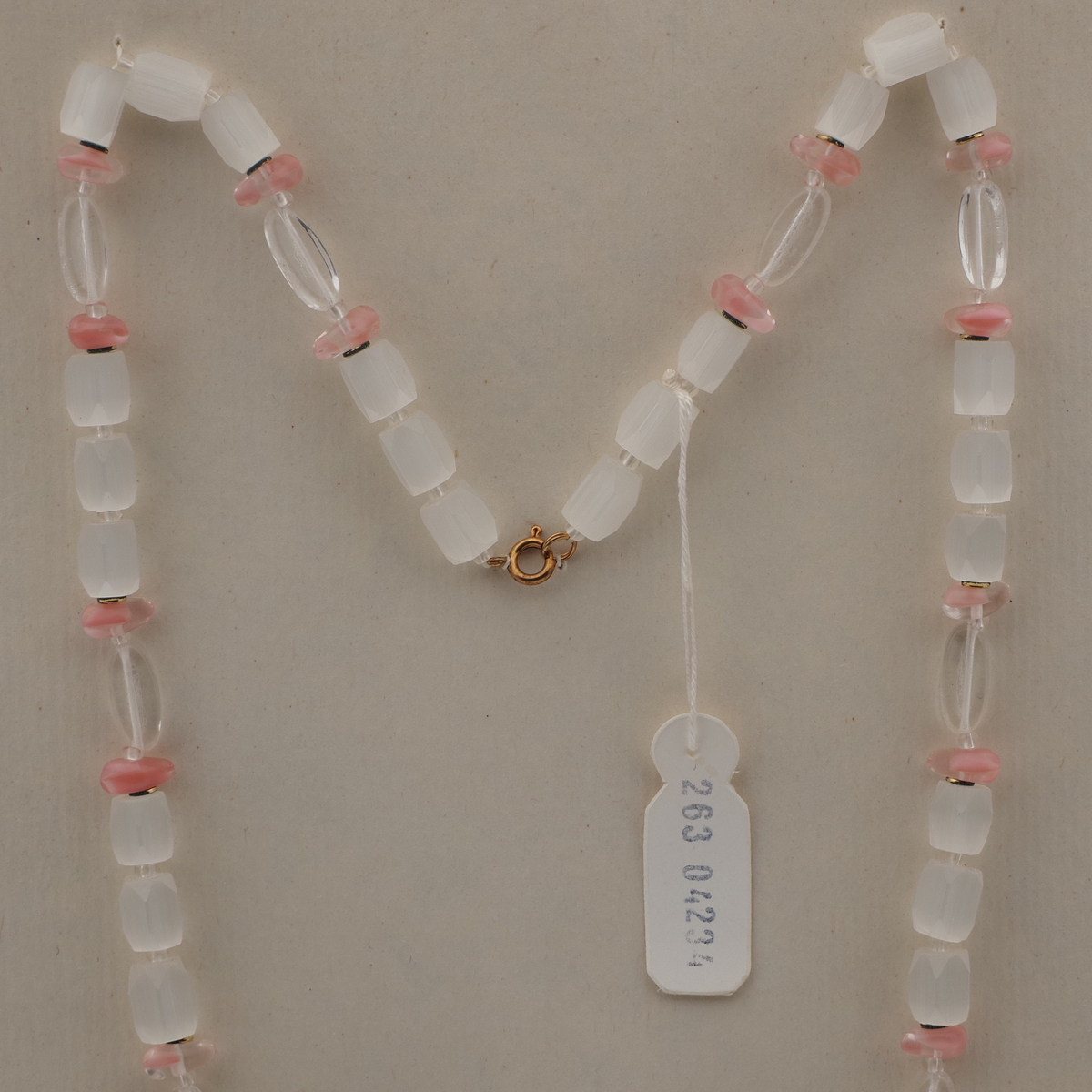 Vintage Czech necklace frost satin atlas clear pink bicolor glass beads 