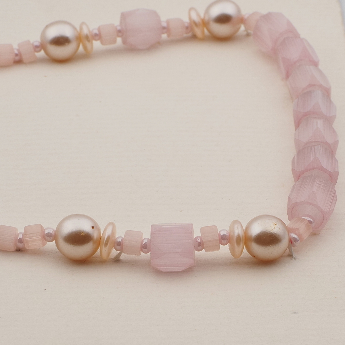 Vintage Czech necklace pearl pink frost satin atlas glass beads 