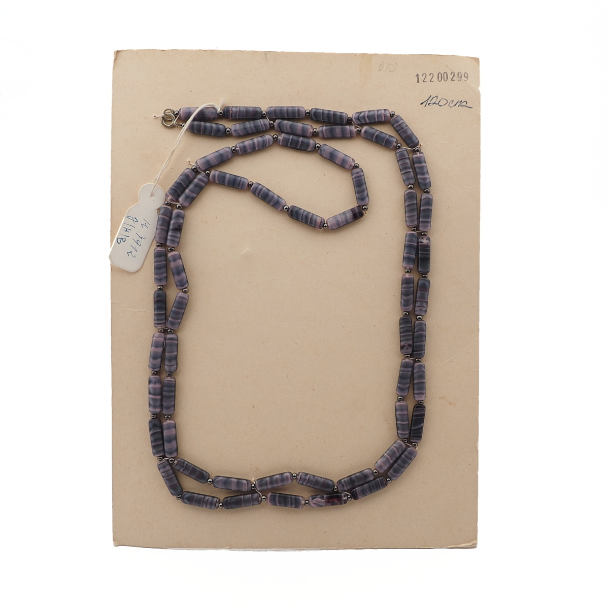 Vintage Czech necklace purple marble rectangle glass beads 
