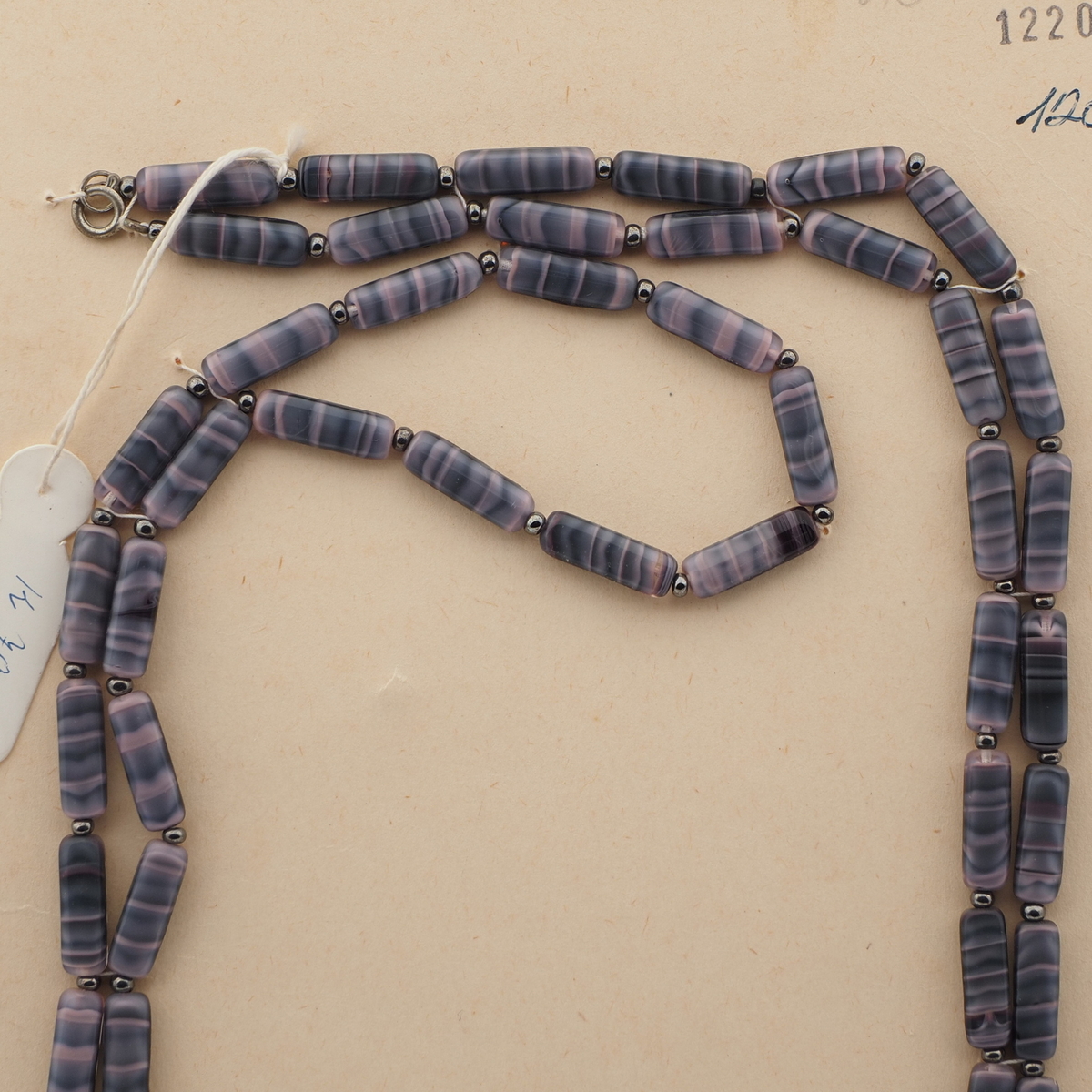 Vintage Czech necklace purple marble rectangle glass beads 