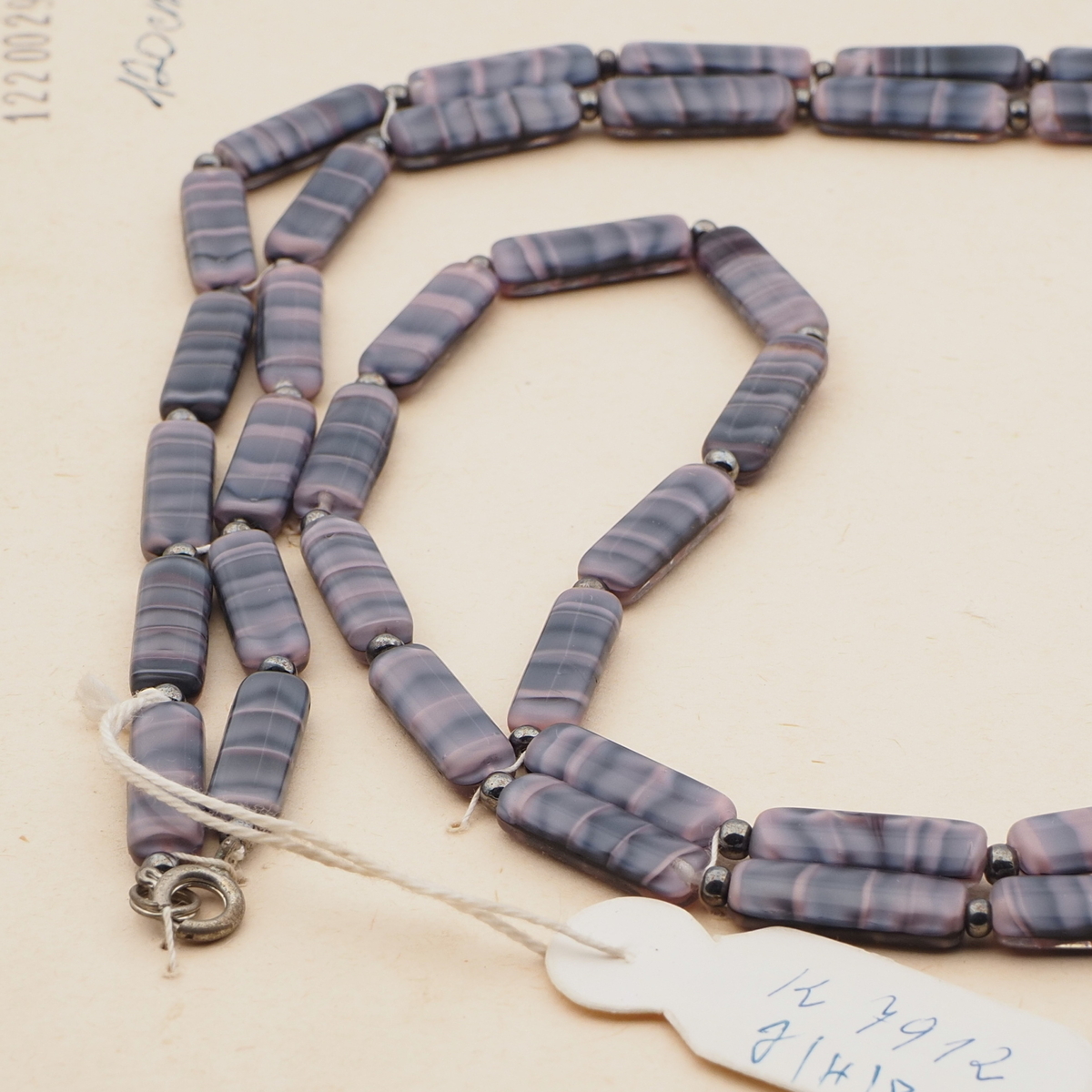 Vintage Czech necklace purple marble rectangle glass beads 