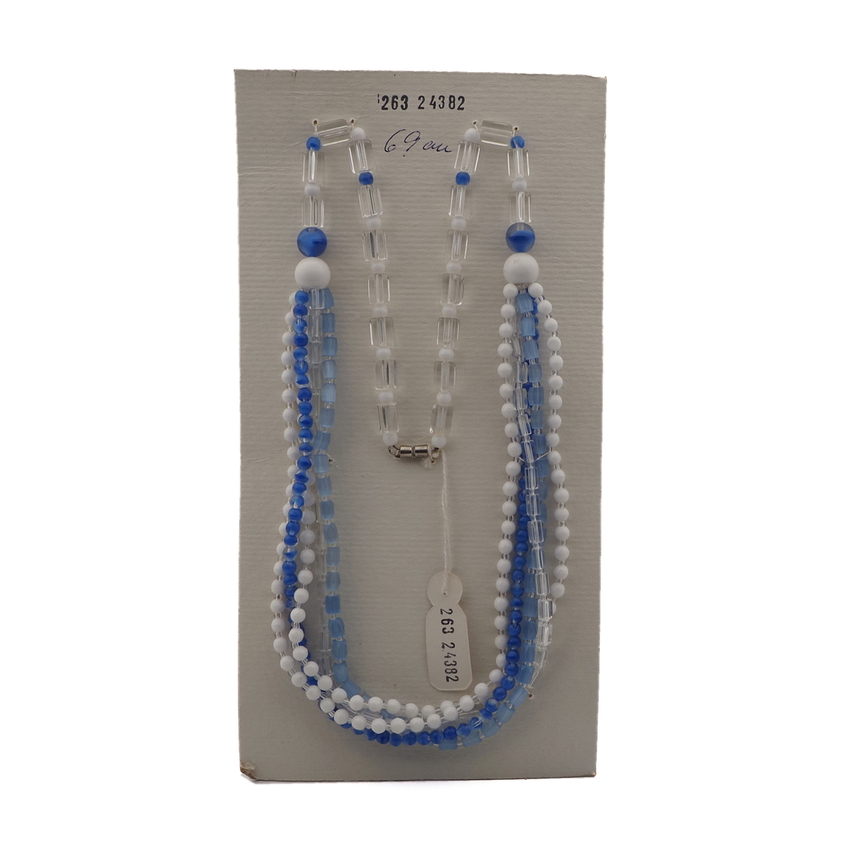 Vintage Czech 1 to 5 strand necklace clear blue white glass beads 