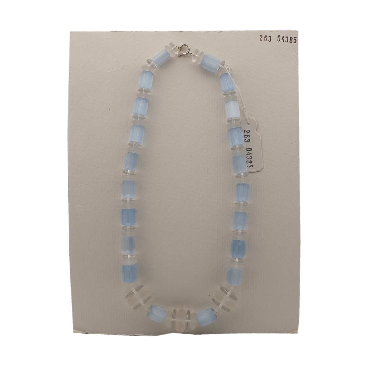 Vintage Czech necklace frost clear blue satin atlas glass beads 