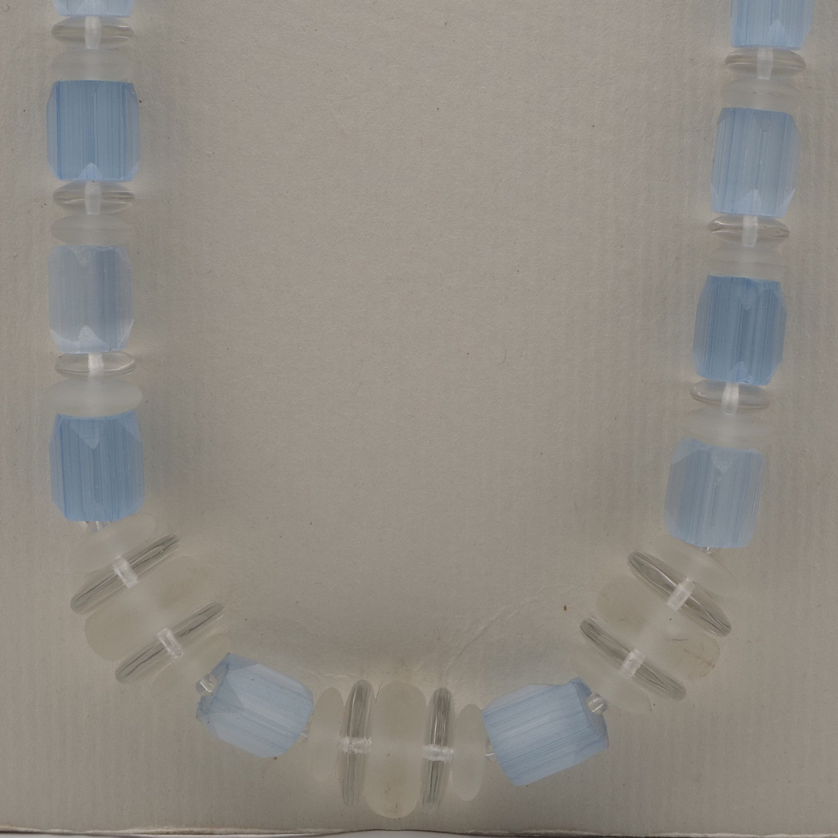 Vintage Czech necklace frost clear blue satin atlas glass beads 