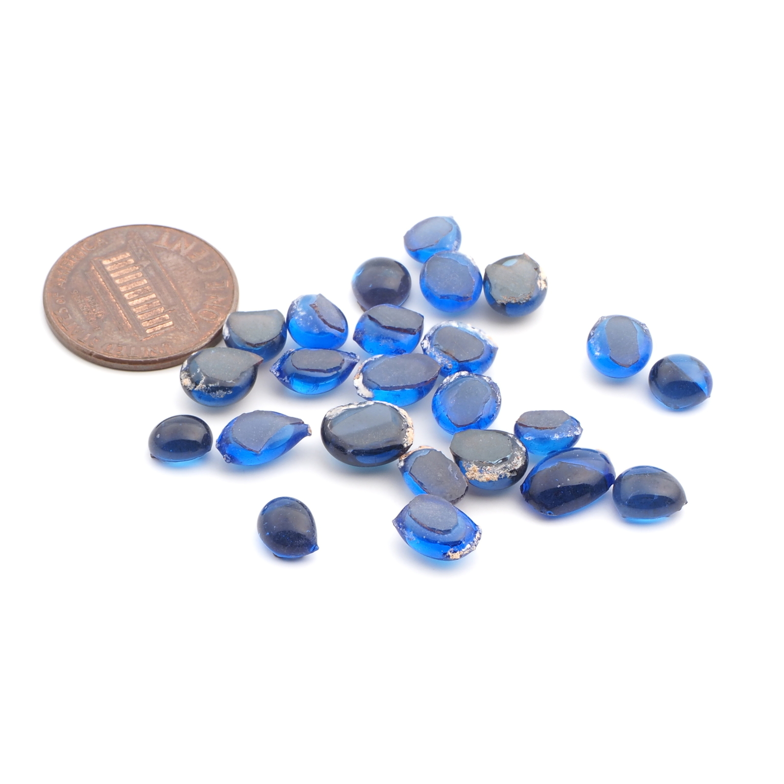 Lot (24) Czech antique Sapphire blue glass cabochon drops craft supplies