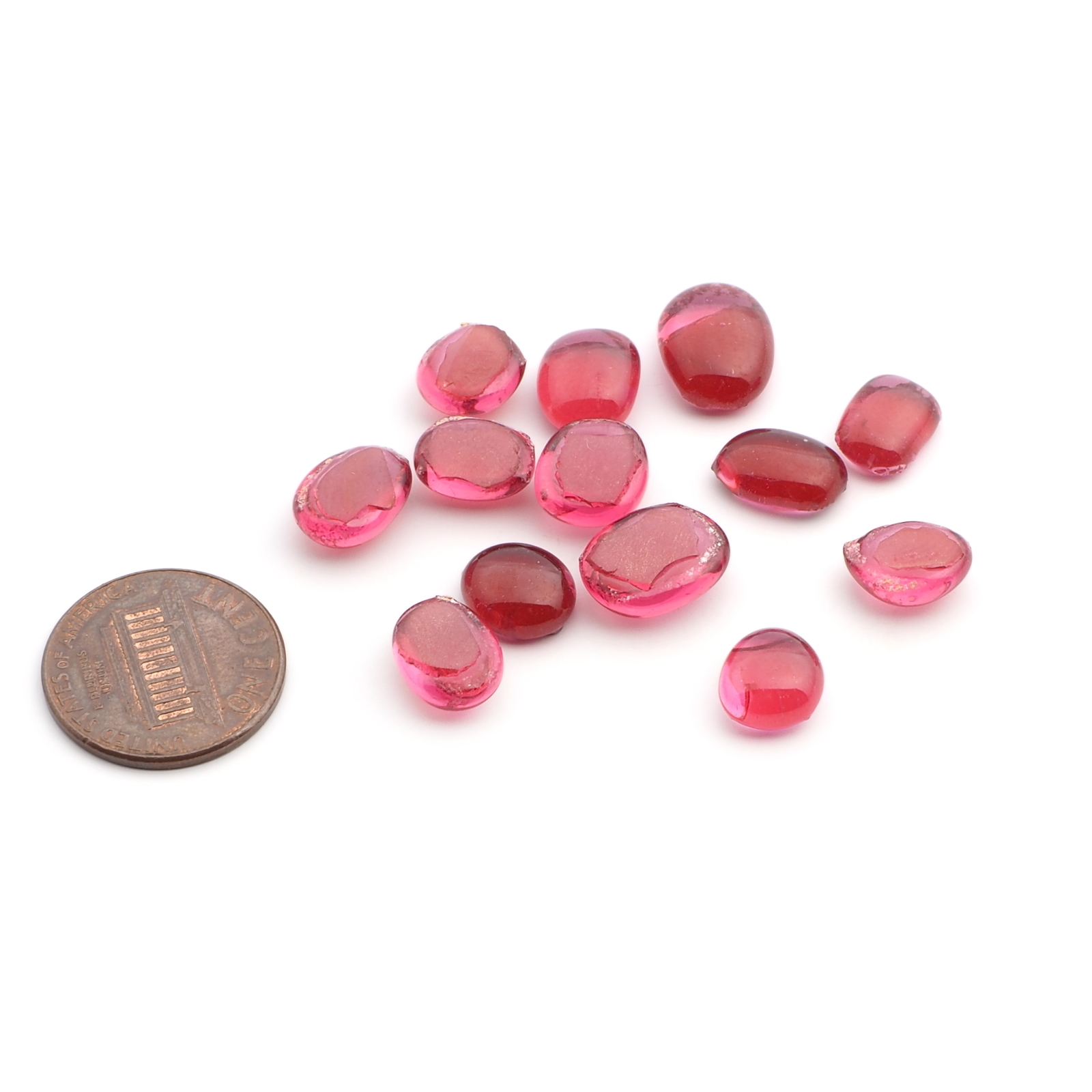 Lot (13) Czech antique cranberry pink glass cabochon drops craft supplies 10-12mm