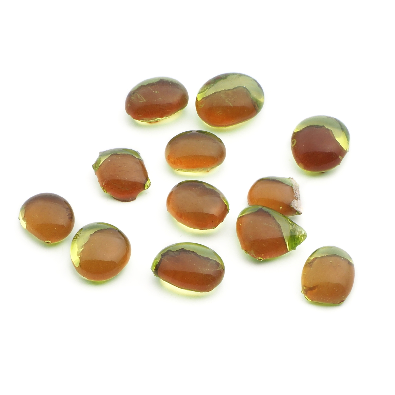 Lot (12) Czech antique green glass cabochon drops craft supplies 10-12mm