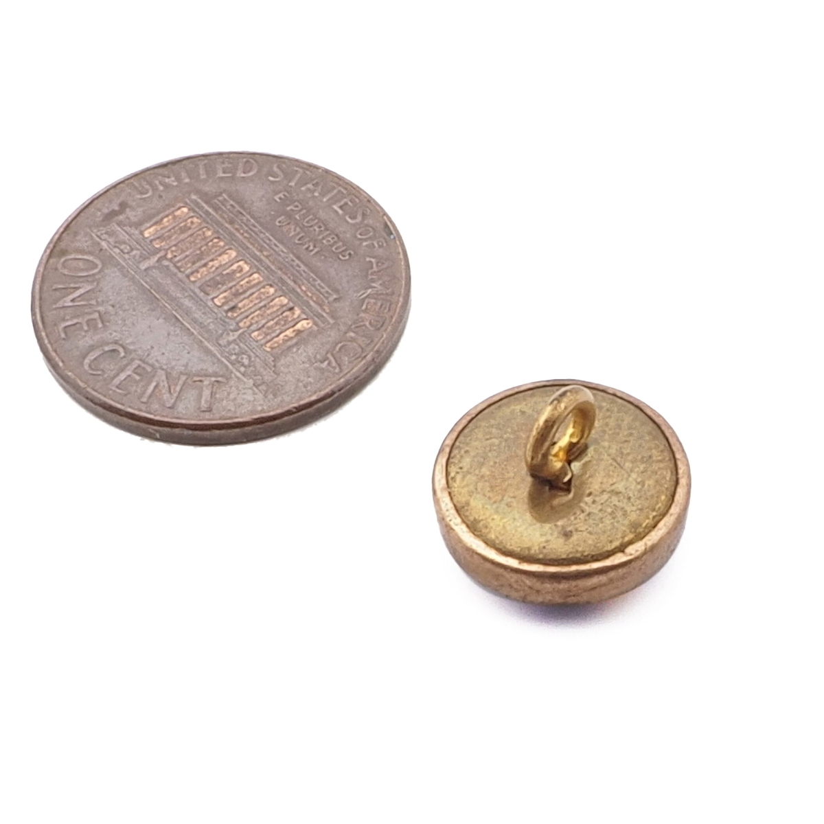 Vintage Czech 2 part brass mounted gold gilt blue glass cabochon dimi button 12mm