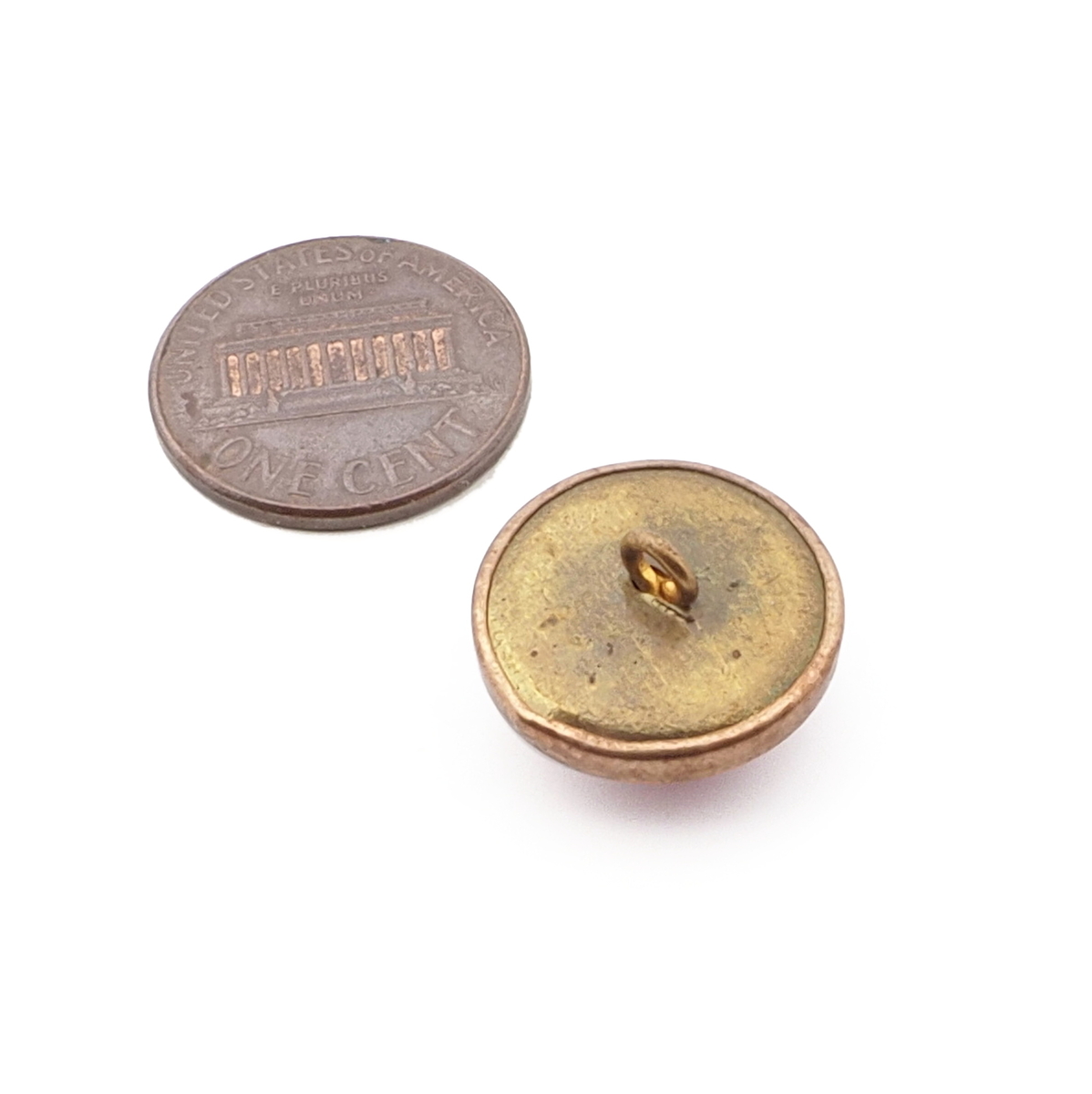 Vintage Czech 2 part brass mounted intaglio bumpy pink glass cabochon button 17mm 