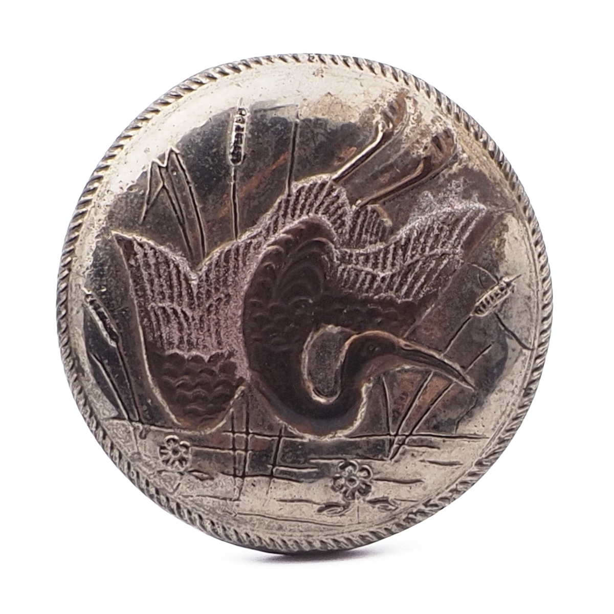 Antique Victorian Czech silver lustre metallic black glass heron pendant hatpin bead 35mm