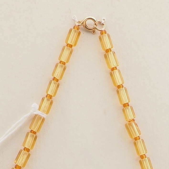 Vintage Czech necklace topaz pentagon flower glass beads 