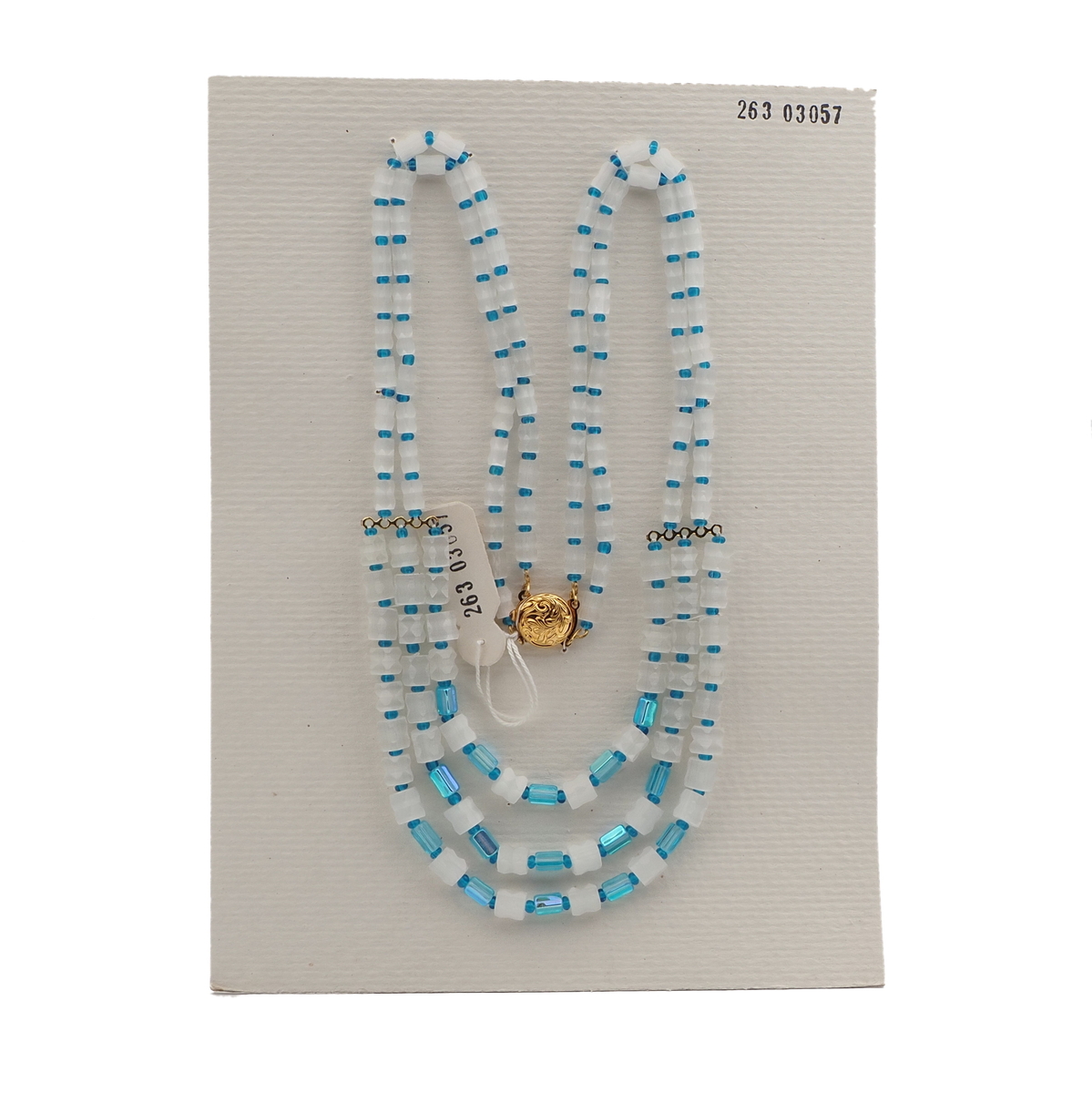Vintage Czech 2 to 3 strand necklace satin atlas blue vitrail glass beads