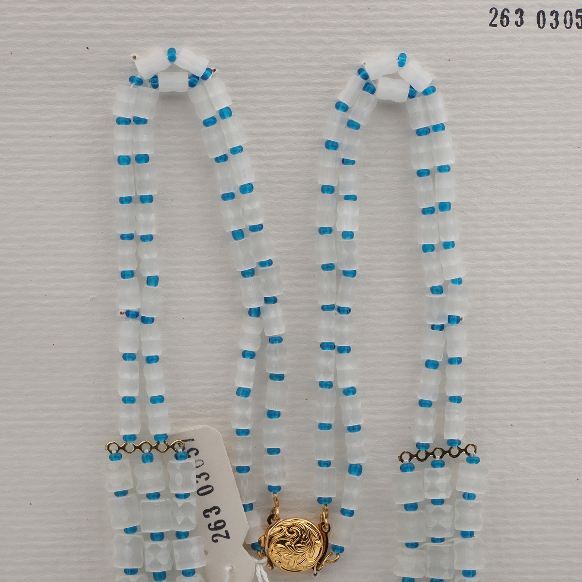 Vintage Czech 2 to 3 strand necklace satin atlas blue vitrail glass beads