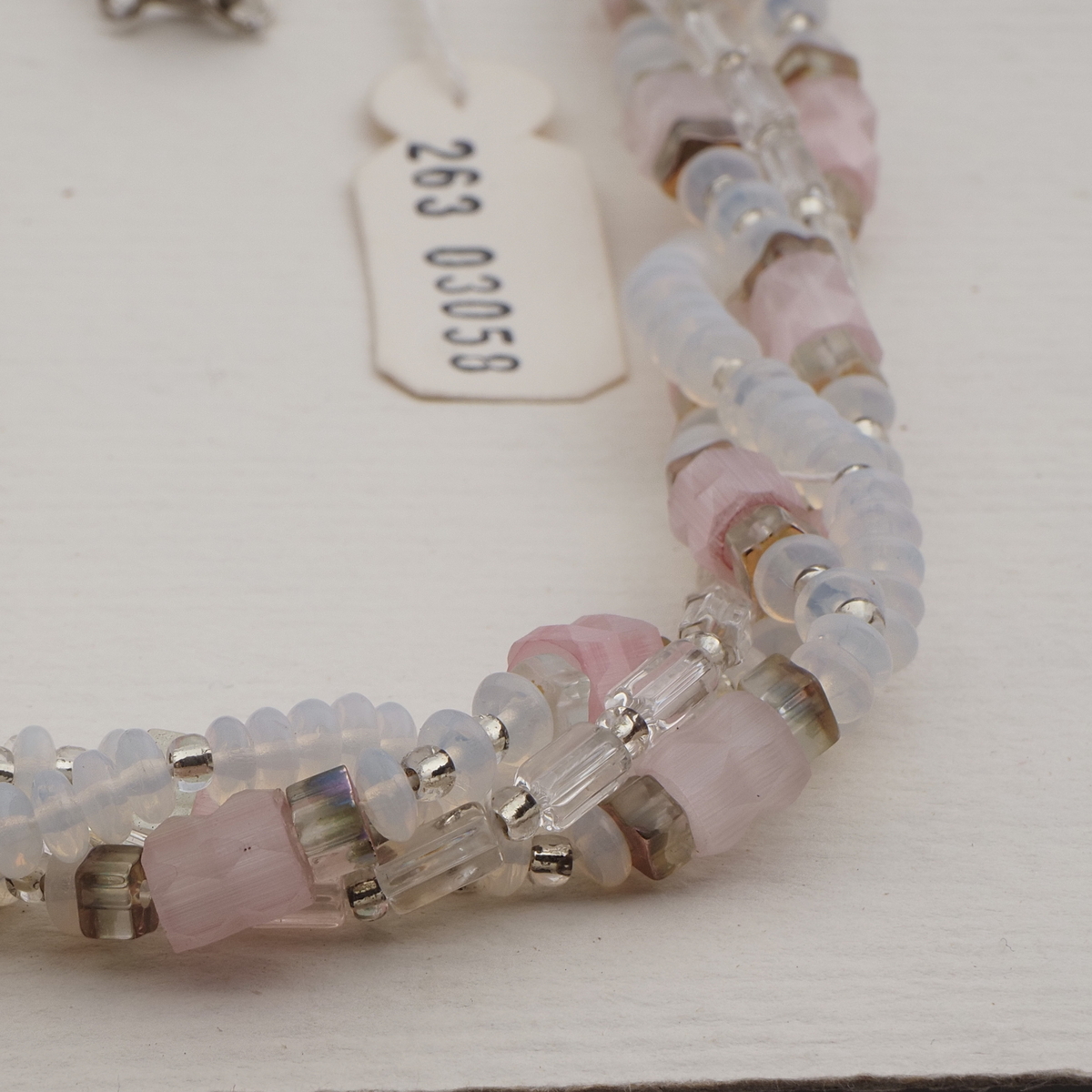 Vintage Czech 1 to 4 strand necklace pink satin atlas clear opaline glass beads