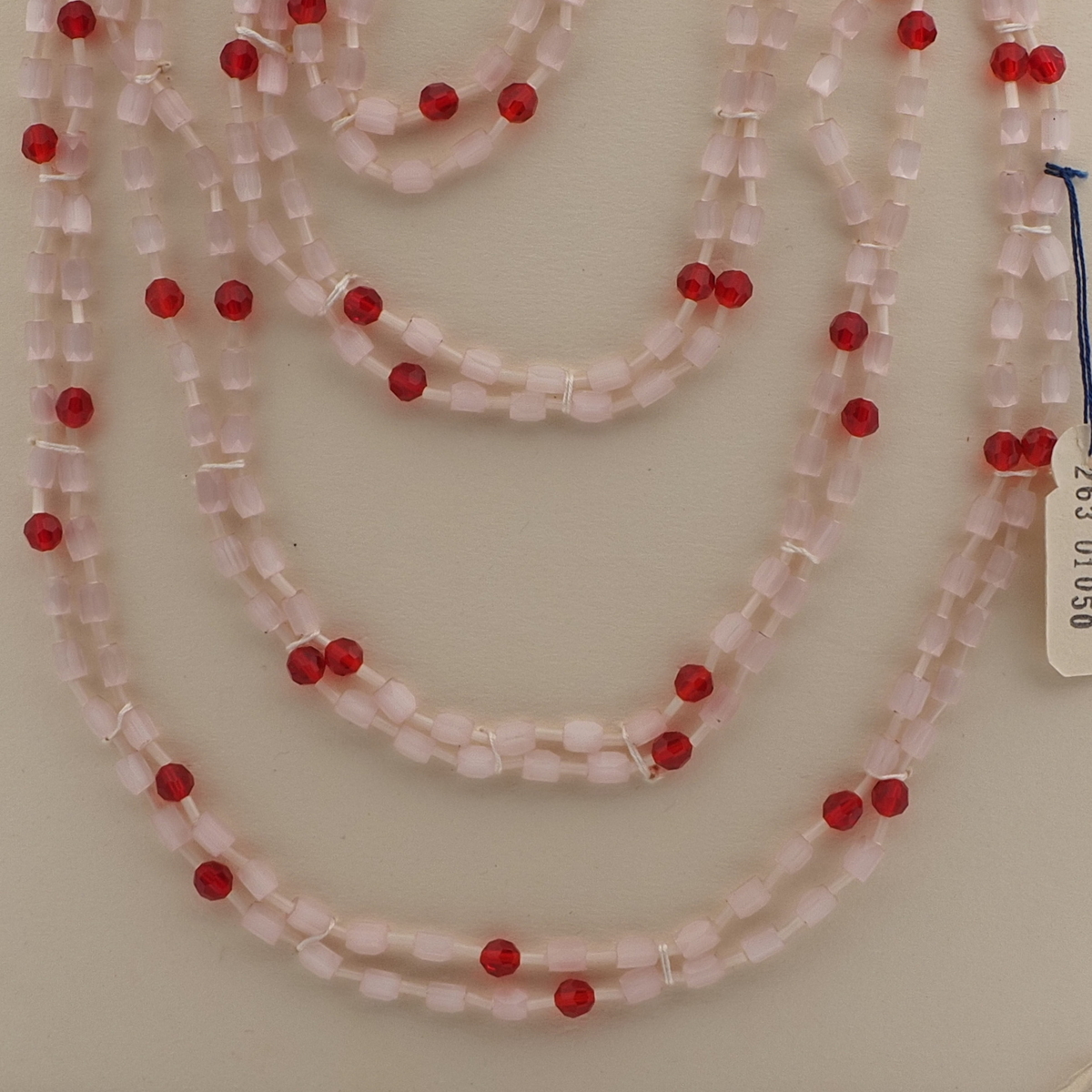 Vintage Czech 4 strand necklace satin atlas red glass beads