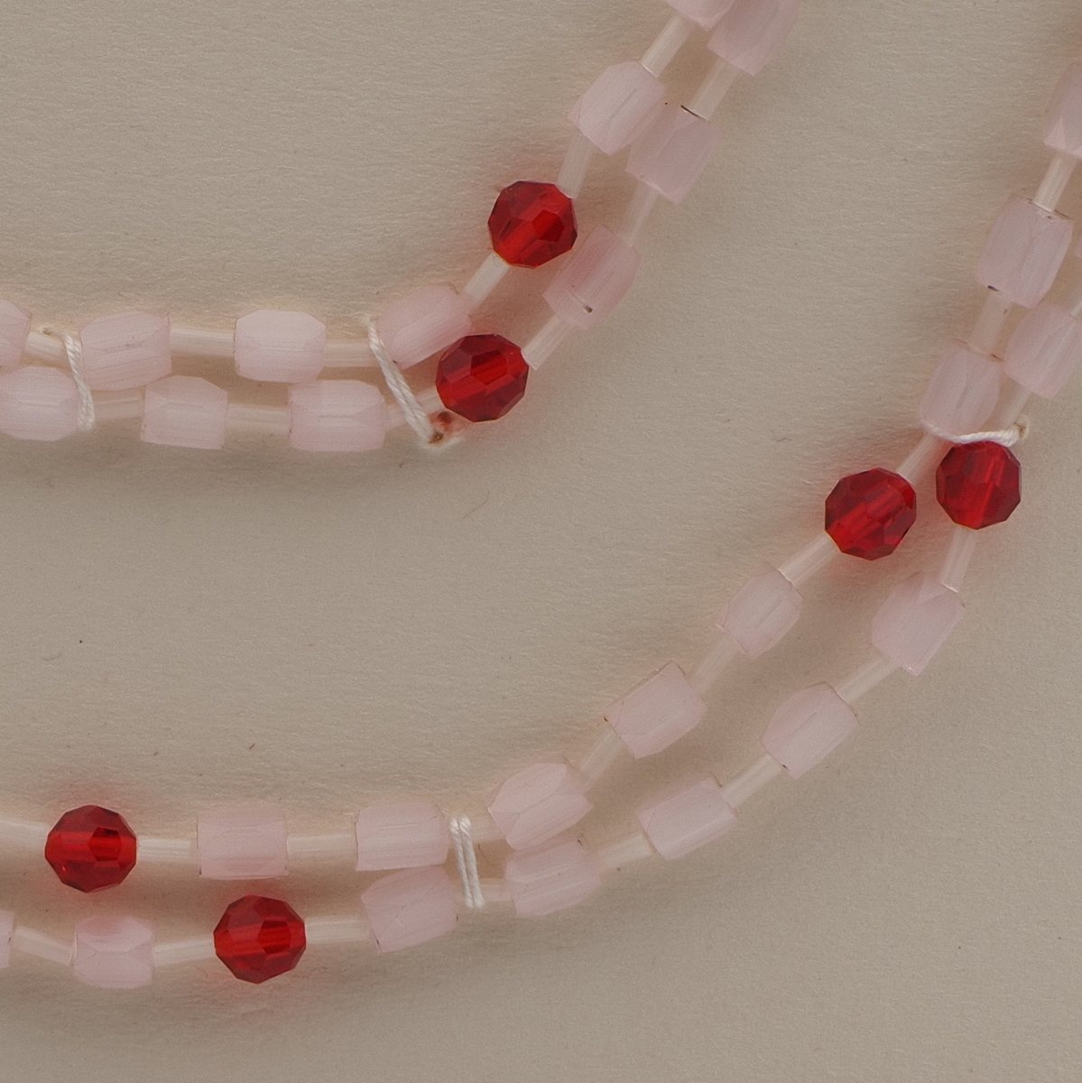 Vintage Czech 4 strand necklace satin atlas red glass beads