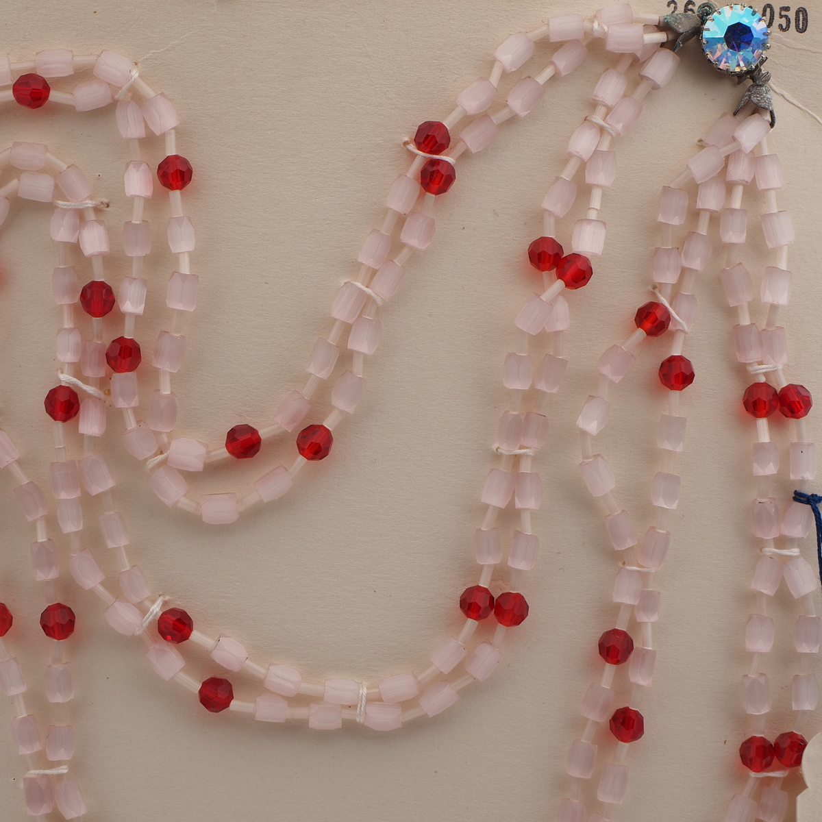 Vintage Czech 4 strand necklace satin atlas red glass beads