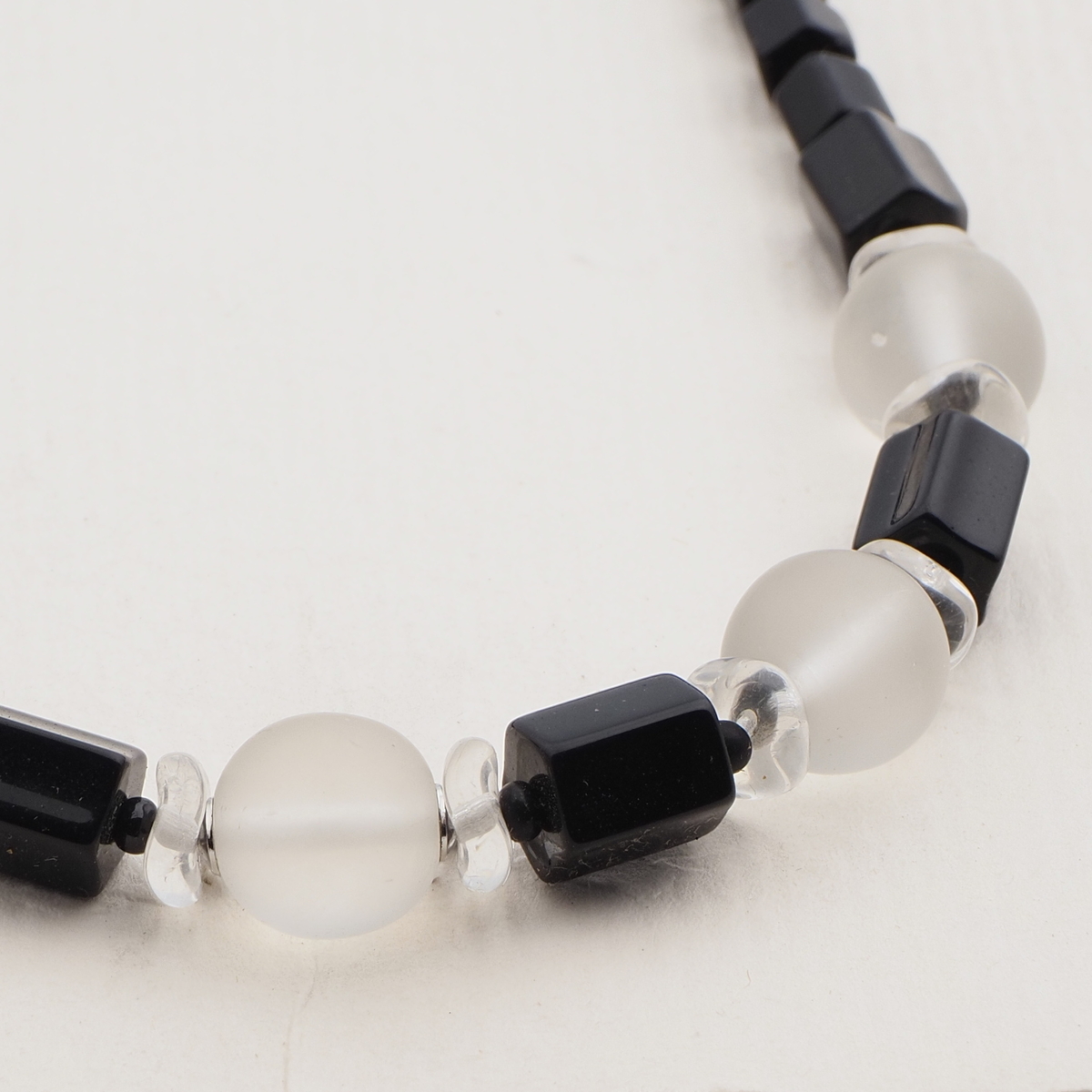 Vintage Czech necklace black clear frost glass beads