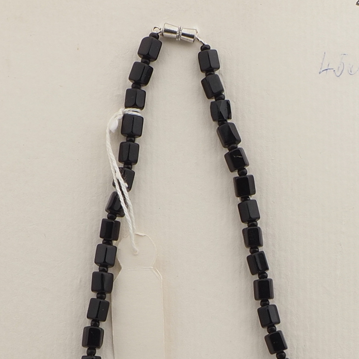 Vintage Czech necklace black clear frost glass beads