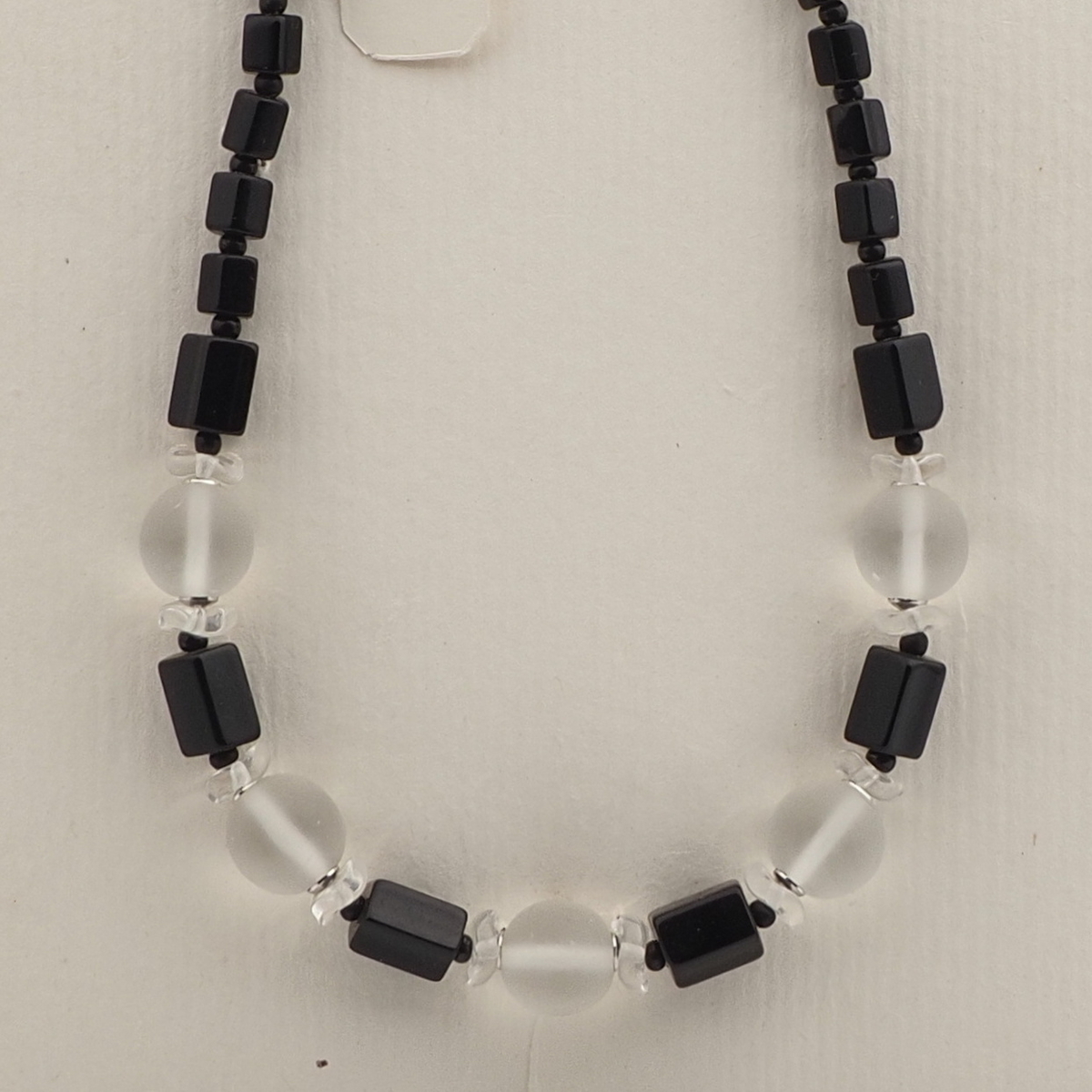 Vintage Czech necklace black clear frost glass beads