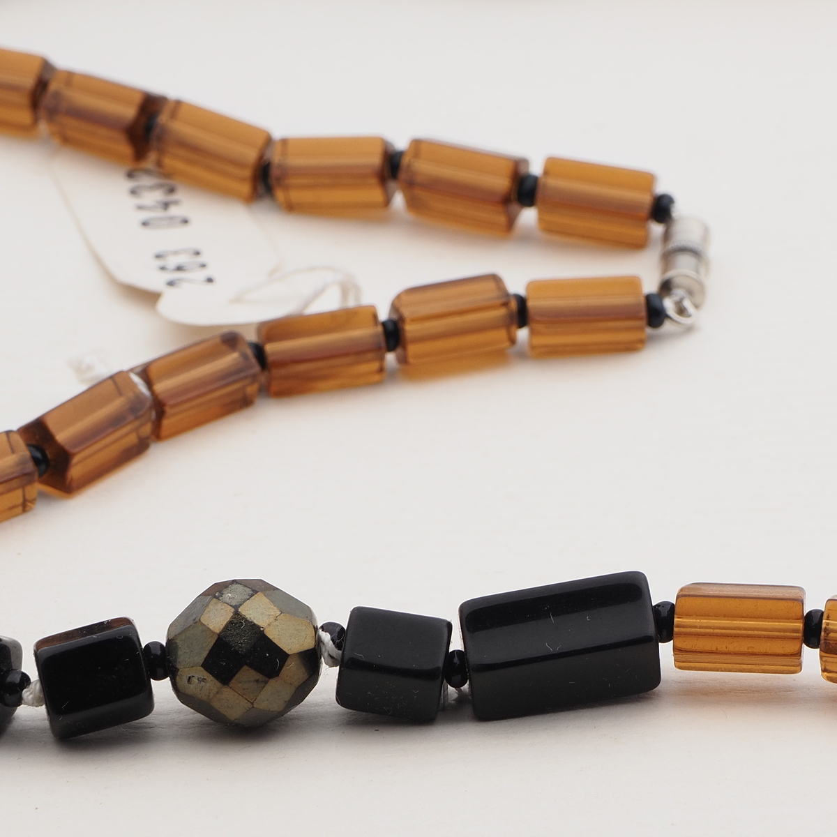 Vintage Czech necklace black topaz bronze glass beads