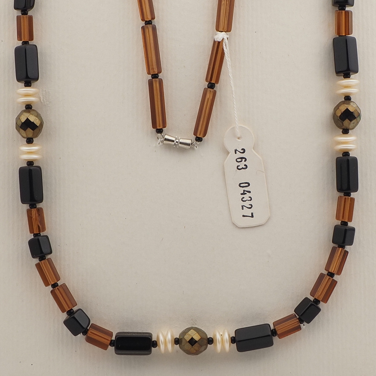 Vintage Czech necklace black topaz bronze pearl glass beads