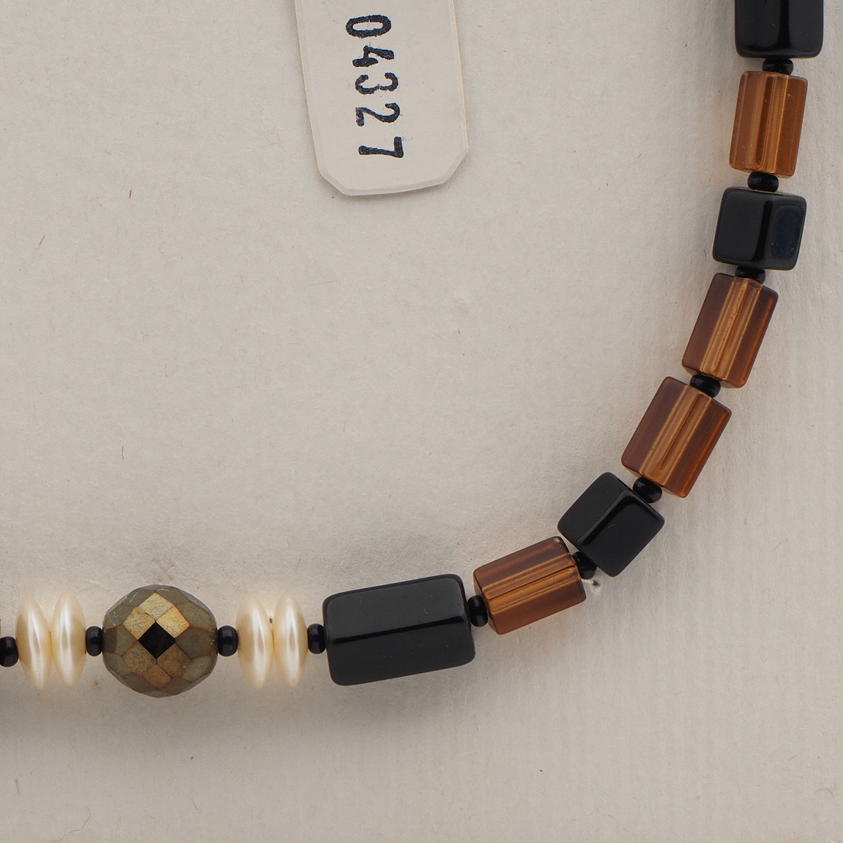 Vintage Czech necklace black topaz bronze pearl glass beads