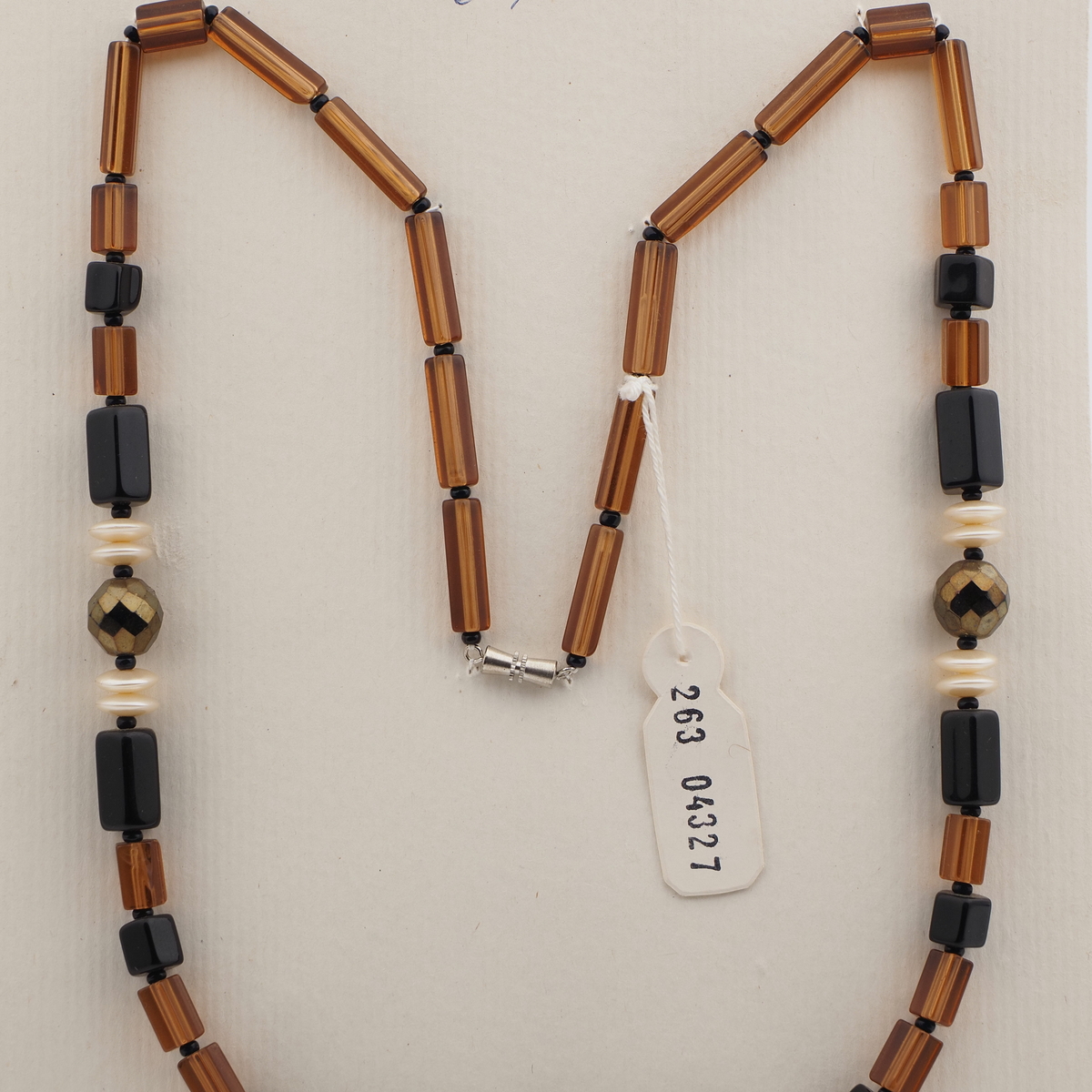 Vintage Czech necklace black topaz bronze pearl glass beads