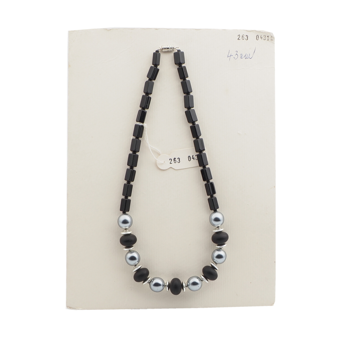Vintage Czech necklace black pearl metallic glass beads