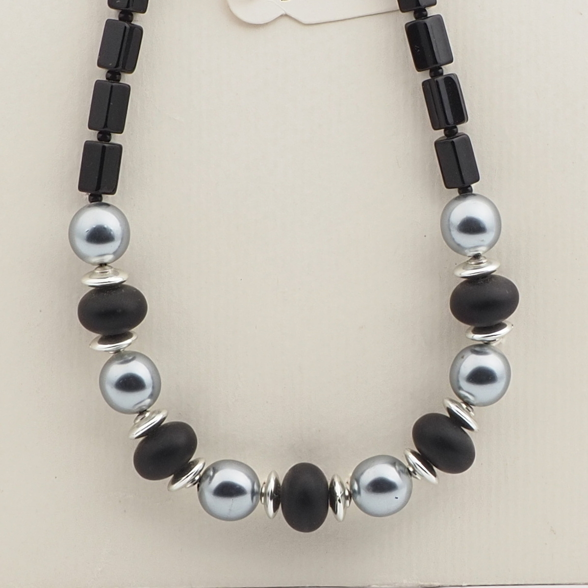 Vintage Czech necklace black pearl metallic glass beads