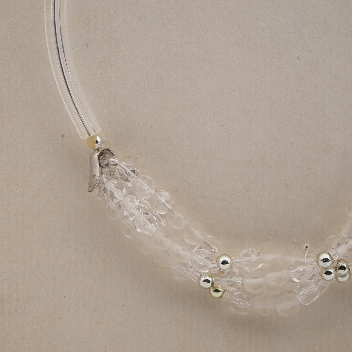 Vintage Czech chain necklace clear pentagon arc round faceted glass beads