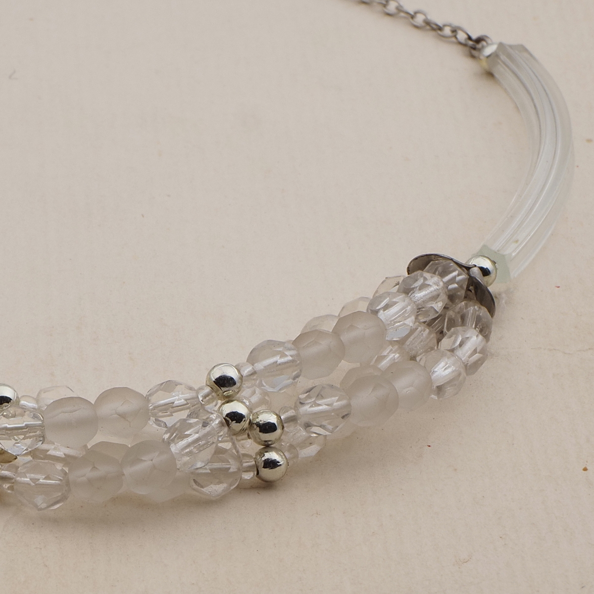 Vintage Czech chain necklace clear pentagon arc round faceted glass beads