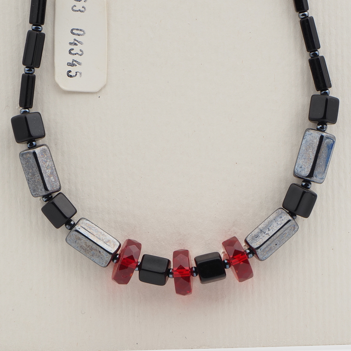 Vintage Czech necklace black silver lustre red glass beads