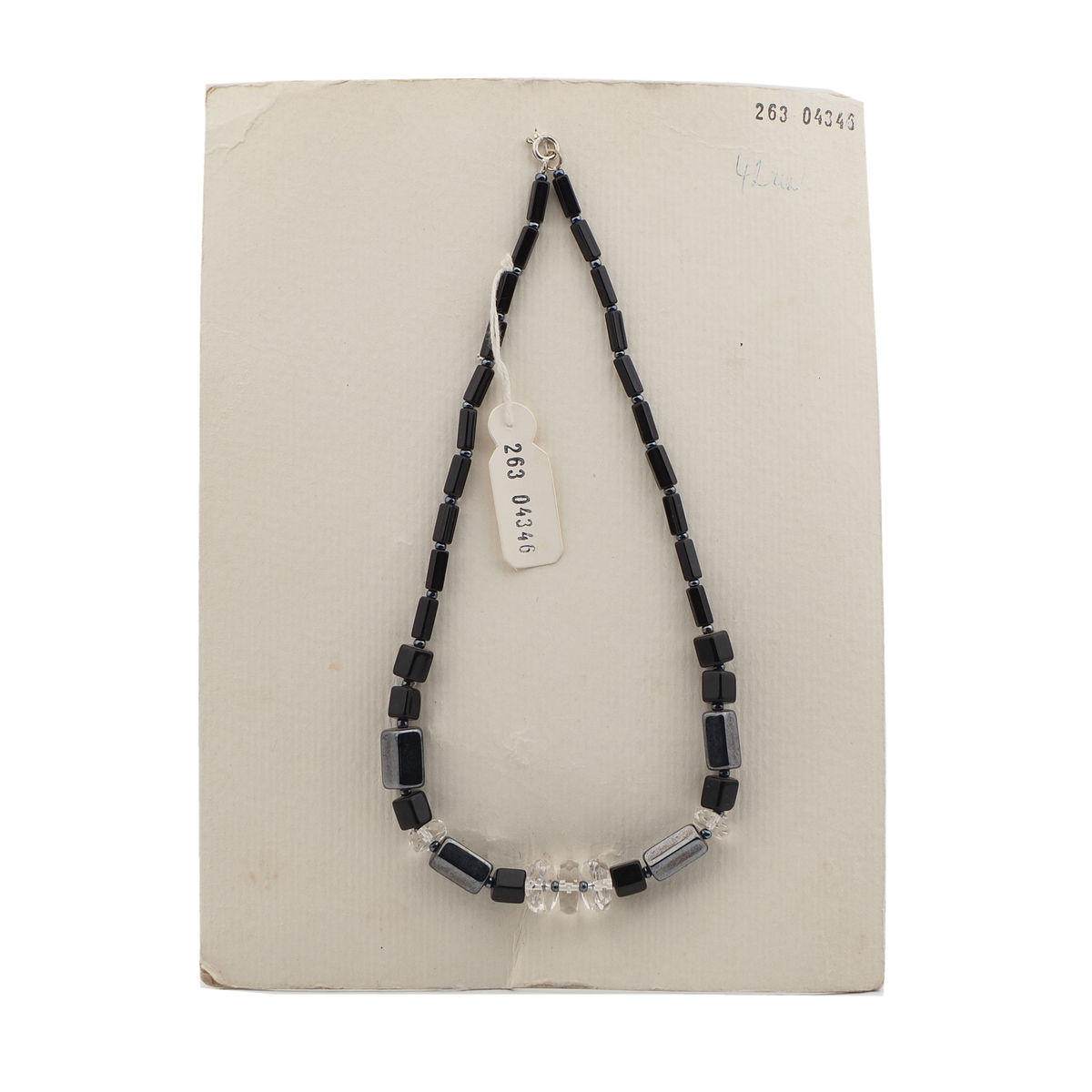 Vintage Czech necklace black hematite clear glass beads
