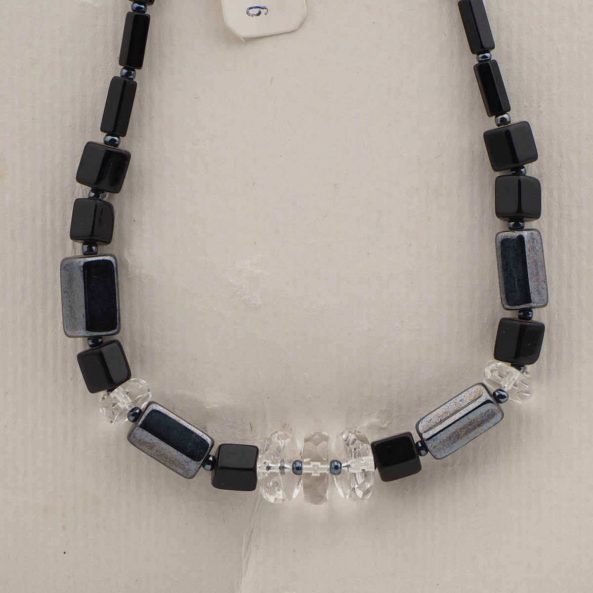 Vintage Czech necklace black hematite clear glass beads