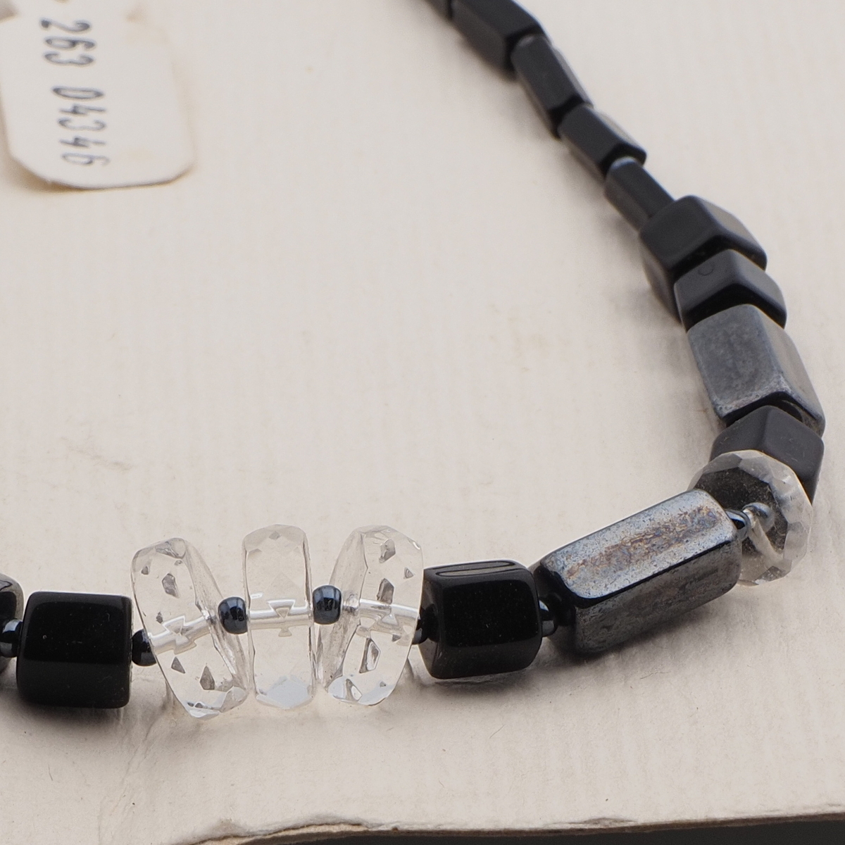 Vintage Czech necklace black hematite clear glass beads