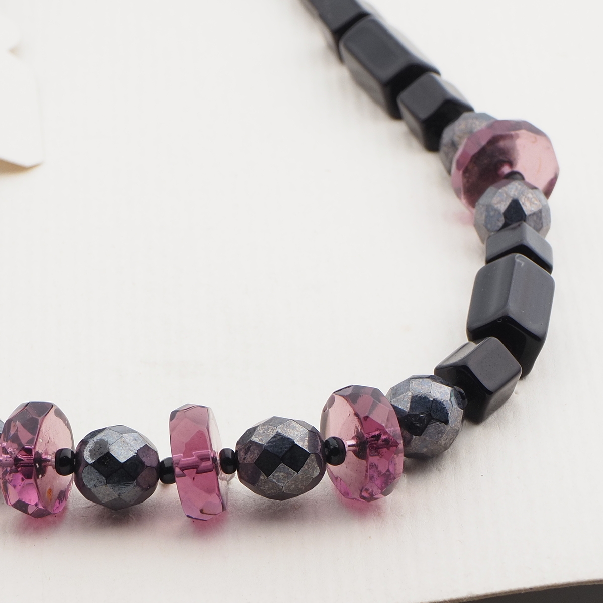 Vintage Czech necklace black hematite purple glass beads