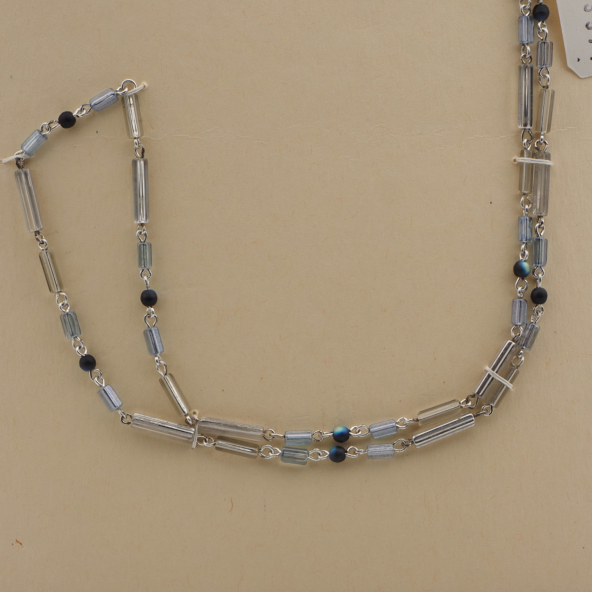 Vintage Czech link necklace round metallic bugle glass beads 
