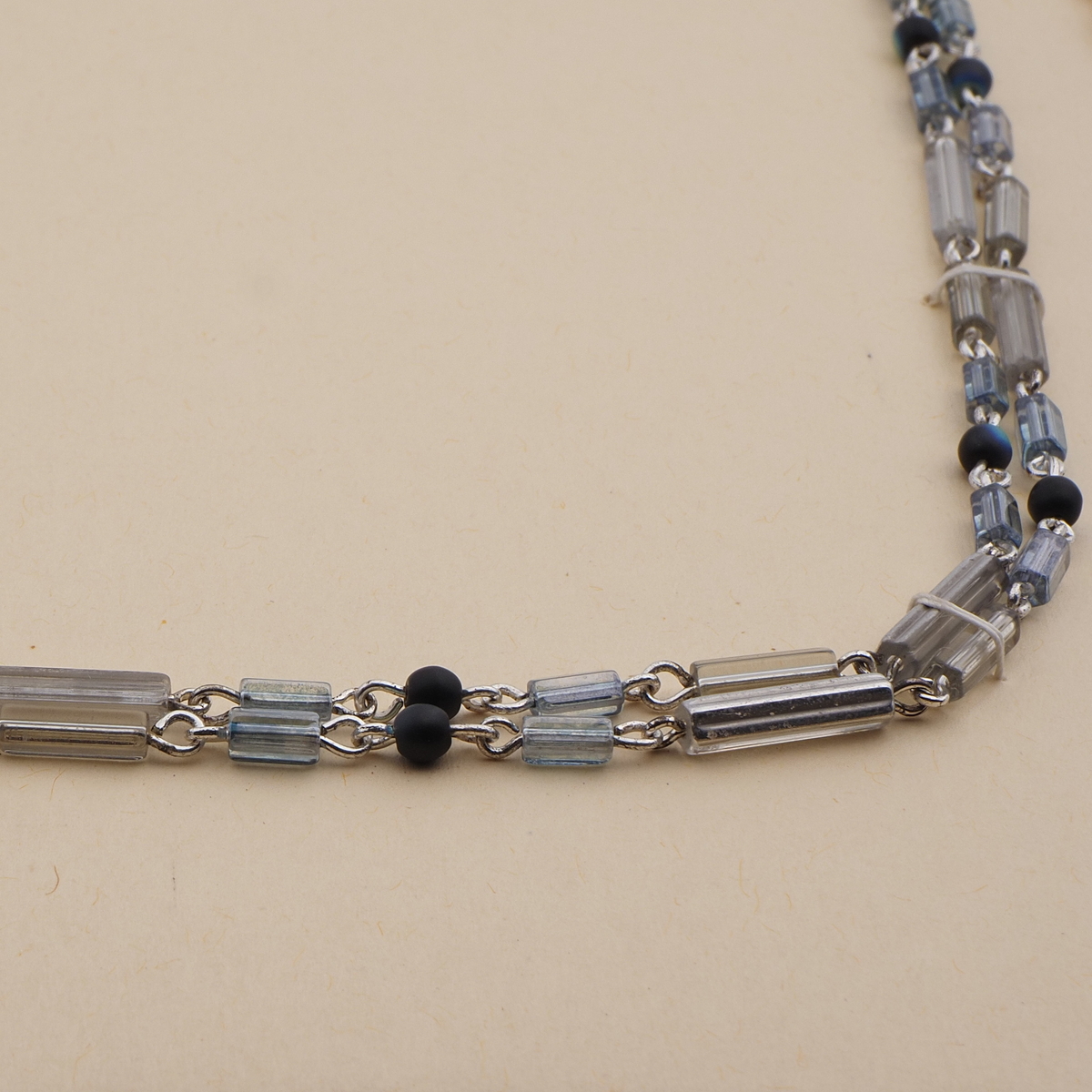 Vintage Czech link necklace round metallic bugle glass beads 