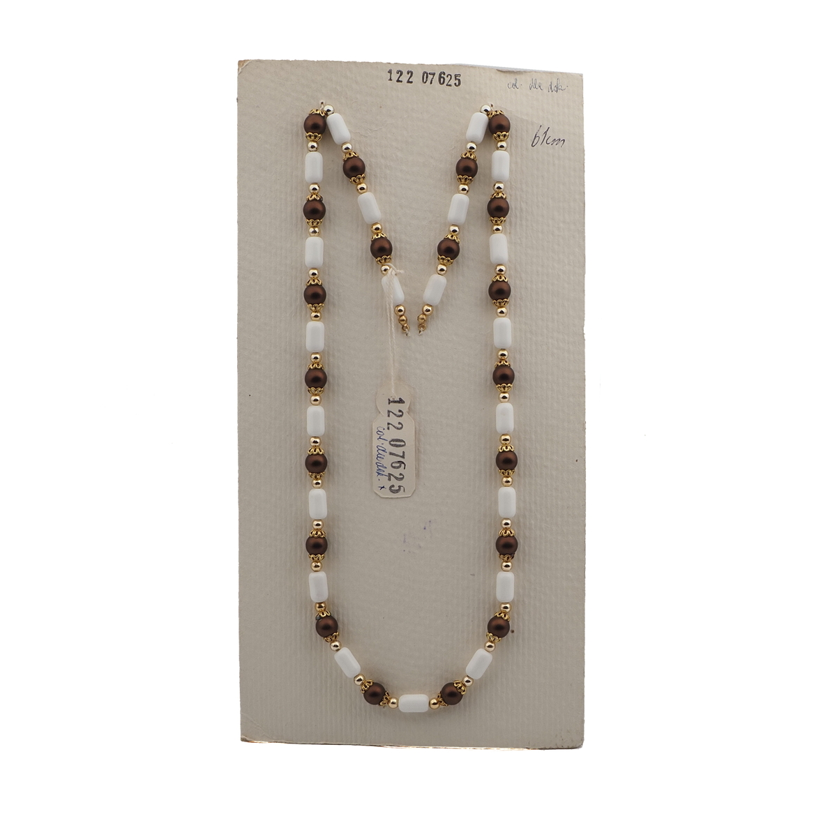 Vintage Czech necklace element glasses holder white brown glass beads 24"